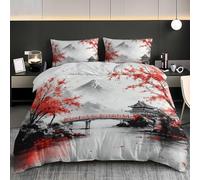 Mount Fuji Single Duvet Cover Set 3D Printed Japanese Cherry Blossoms Bedding Set Ultra Soft Microfiber Quilt Cover 150x200 cm for Single Bed with 2 Pillowcases with Zipper AB.1929