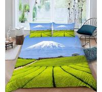 Mount Fuji Single Duvet Cover Sets Field Landscape Bedding Single Bed Set 3D Print Ultra Soft Microfiber Quilt Cover 155 x 220 with Zipper Closure and 2 Pillowcases H-1929