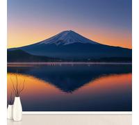 Mount Fuji Sky Sunset Large Mural Self Adhesive Wallpaper 256x350 cm, Asian Japanese Landscape Wallpaper, Oriental Mountains Wall Stickers Vinyl for Living Room, Kitchen Wall Art