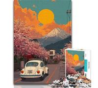Mount Fuji Sports Car Jigsaws 1000 Pieces for Teenagers,Stress Reliever Staycation Kill Time with Matching Poster And Trivia Sheet (38x26cm)