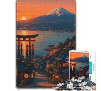 Mount Fuji Sunset Japanese Village View Jigsaw Puzzle, 500 Pieces | For adults: Jigsaw Puzzle Gift - border-first or section-first building options on weekends.