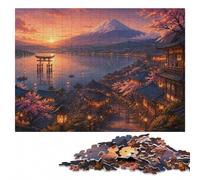 Mount Fuji Sunset Japanese Village View Wooden Adult Puzzle 500 Pieces | Puzzle for Adults: defined colour areas for easier piece sorting on weekends.