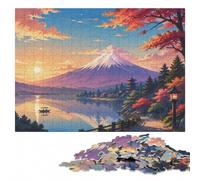 Mount Fuji Sunset Wooden Adult Jigsaw Puzzle 500 Pieces | During puzzle time: Jigsaw Puzzle for Adults - family puzzle activity with hands-on indoor leisure.