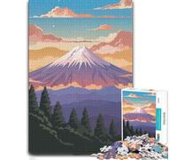 Mount Fuji Sunset Wooden Adult Puzzle 300 Pieces | New Year puzzle activity with hands-on indoor leisure alone or together.