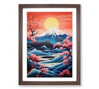 Mount Fuji Symbolism Framed Wall Art Print A2 Walnut