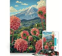 Mount Fuji ﹨u Dahlias 1000 Pieces Puzzles for Adults Recall Enhancer Tight Cut Pattern Assemble Night Game (38x52cm)