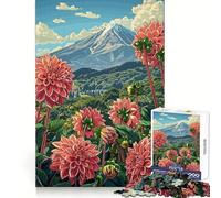 Mount Fuji ﹨u Dahlias 1000 Pieces Puzzles for Adults Recall Enhancer Tight Cut Pattern Assemble Night Game (38x52cm)