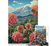 Mount Fuji ﹨u Dahlias Jigsaw Puzzles 1000 Piece for Adults Memory Boost Cozy Fun Pattern Assemble Nice Decor (50x75cm)