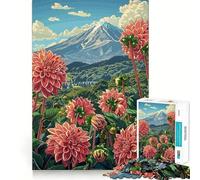 Mount Fuji ﹨u Dahlias Jigsaw Puzzles 1000 Piece for Adults Memory Boost Cozy Fun Pattern Assemble Nice Decor (50x75cm)