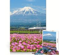 Mount Fuji ﹨uamp; Bullet Train 1000 Pieces Puzzles for Adults Mind Logic Bright Detail Family Game Birthday Art Gift (50x75cm)