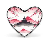 Mount Fuji with Cherry Brooch Elegant And Graceful Heart Lapel Pin Love Printed Cute Badge Unisex Fashion Broochs for Bag Jacket Clothes Accessories Love form Style