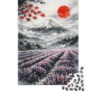 Mount Fuji with Lavender Field 1000-Piece Puzzle for Adults, 70x50cm/1000pcs; White Cardboard for Simple Sorting; for An Enjoyable Break at The Table