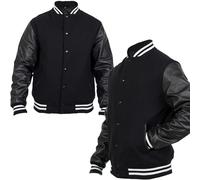 Mount Helicon Two-Tone Leather Baseball Varsity Jacket for Men - Premium Quality and Unique Design, Black White Stripes, L
