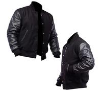Mount Helicon Two-Tone Leather Baseball Varsity Jacket for Men - Premium Quality and Unique Design, Solid Black, L