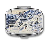 Mount Horsney Ski Lift Travel Pill Organizer A Daily Pill Box for Supplements 2 Compartment Pill Case Convenient for Carrying and Storing Medicines Box