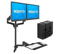 Mount-It! Wall Mount Workstation with Dual Monitor Mount, Keyboard Tray and CPU Holder, Height Adjustable Full Motion Arms, Fits Two 32 Inch Computer Screens