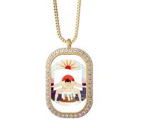 Mount Japanese Ukiyo-e Sumo Necklace Pendant Diamond Crystal Golden Jewelry