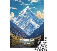 Mount K2 Illustration Adult Paper Puzzle, Retro Travel Poster Artwork, Relaxing Challenge, Interlocking Paper Pieces, Travel Gift for Puzzle Lovers, 52x38cm/1000pcs