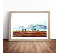 Mount Kilimanjaro in Tanzania Framed Wall Art Picture Print - Canvas Painting - Modern Home Décor Poster - Ready to Hang for Living Room Bedroom Kitchen - Oak A3 (36 x 48 cm)