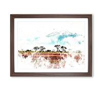 Mount Kilimanjaro In Tanzania Watercolour Modern Framed Print | A3 Walnut Framed Wall Art | Ready to Hang | Modern Landscape Picture | Living Room Bedroom Lounge Office