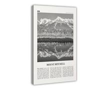Mount Mitchell Black And White, North Carolina, USA Retro City Map Travel Landscape Canvas Modern Poster Wall Art Prints Paintings Living Room Bedroom Decor 24x36inch(60x90cm)