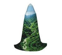 Mount Nature Print Hooded Cloak for Women Men Robes Medieval Costume Cape for Halloween Masquerade Cosplay, Black, Medium
