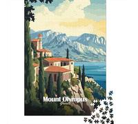 Mount Olympus Greece Poster Travel Puzzle 1000 Pieces, Historic Square Architecture, Relaxing Challenge for Puzzle Lovers, Family Night Game, Gift Idea, 38x26cm/1000pcs