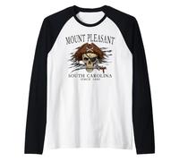 Mount Pleasant South Carolina Pirate Skull Since 1680 Black Raglan Baseball Tee