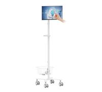 Mount Plus C09 Height Adjustable Mobile Medical Computer Monitor Display Cart with Wheels and Basket Storage | Medical Trolley for Hospital Clinic lab Beauty Salon | Pneumatic Mobile Workstation
