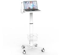 Mount Plus MB-C05 Medical Laptop Workstation Trolley Cart with Wheels, Oral Scanner Holder, Basket Storage | Height Adjustable Rolling Lab Cart with Large Tabletop for Dental Office, Hospital, Clinic