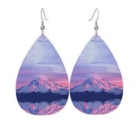 Mount Rainier National Park At Sunset Women'S Drop-Shaped Leather Earrings Are Suitable For Parties, Holiday Parties And Gifts.