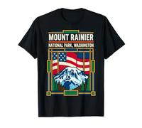 Mount Rainier Washington USA Flag National Park Retro Art T-Shirt