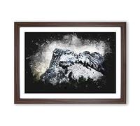 Mount Rushmore Memorial Paint Splash Framed Print | A2 Walnut Framed Wall Art | Ready to Hang | Modern Landscape Picture | Living Room Bedroom Lounge Office