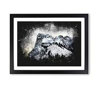 Mount Rushmore Memorial Paint Splash Modern Art Framed Print | A2 Black Framed Wall Art | Ready to Hang | Modern Landscape Picture | Living Room Bedroom Lounge Office