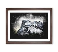 Mount Rushmore Memorial Paint Splash Modern Art Framed Print | A2 Walnut Framed Wall Art | Ready to Hang | Modern Landscape Picture | Living Room Bedroom Lounge Office