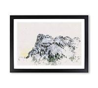 Mount Rushmore Memorial Watercolour Framed Print | A2 Black Framed Wall Art | Ready to Hang | Modern Landscape Picture | Living Room Bedroom Lounge Office