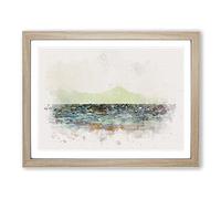 Mountain Above Ocean Ripples In Abstract Modern Art Framed Print | A2 Oak Framed Wall Art | Ready to Hang | Abstract Nautical Picture | Living Room Bedroom Lounge Office