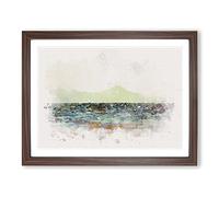 Mountain Above Ocean Ripples In Abstract Modern Art Framed Print | A4 Walnut Framed Wall Art | Ready to Hang | Abstract Nautical Picture | Living Room Bedroom Lounge Office