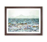 Mountain Above Ocean Ripples Painting Modern Art Framed Print | A2 Walnut Framed Wall Art | Ready to Hang | Modern Nautical Picture | Living Room Bedroom Lounge Office