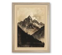 Mountain Above Pines Scandinavian Framed Wall Art Print A1 (84.1×59.4cm) Oak, Wall Decor for Living Room, Bedroom, Office & Home, Ready to Hang, Art Gift