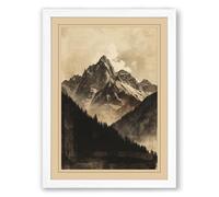 Mountain Above Pines Scandinavian Framed Wall Art Print A1 (84.1×59.4cm) White, Wall Decor for Living Room, Bedroom, Office & Home, Ready to Hang, Art Gift