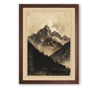 Mountain Above Pines Scandinavian Framed Wall Art Print A3 (42×29.7cm) Walnut, Wall Decor for Living Room, Bedroom, Office & Home, Ready to Hang, Art Gift
