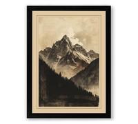 Mountain Above Pines Scandinavian Framed Wall Art Print A4 (29.7×21cm) Black, Wall Decor for Living Room, Bedroom, Office & Home, Ready to Hang, Art Gift