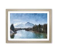 Mountain Above The Lake Painting Framed Print | A2 Oak Framed Wall Art | Ready to Hang | Modern Landscape Picture | Living Room Bedroom Lounge Office