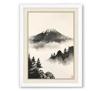 Mountain Above the Mist Japandi Framed Wall Art Print A1 (84.1×59.4cm) White, Wall Decor for Living Room, Bedroom, Office & Home, Ready to Hang, Art Gift