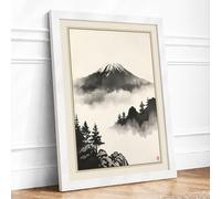 Mountain Above the Mist Japandi Framed Wall Art Print A2 (59.4×42cm) White, Wall Decor for Living Room, Bedroom, Office & Home, Ready to Hang, Art Gift