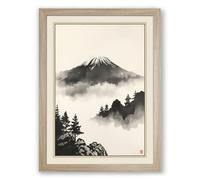 Mountain Above the Mist Japandi Framed Wall Art Print A3 (42×29.7cm) Oak, Wall Decor for Living Room, Bedroom, Office & Home, Ready to Hang, Art Gift