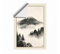 Mountain Above the Mist Japandi Unframed Wall Art Print A4 (29.7×21cm), Wall Decor for Living Room, Bedroom, Office & Home, Art Gift