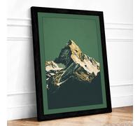 Mountain Against Green Minimalist Framed Wall Art Print A1 Black Frame