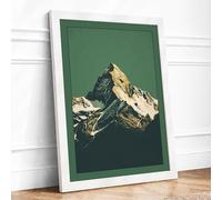 Mountain Against Green Minimalist Framed Wall Art Print A2 (59.4×42cm) White, Wall Decor for Living Room, Bedroom, Office & Home, Ready to Hang, Art Gift